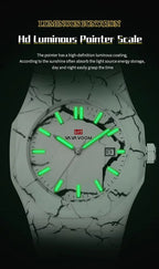 Marble watch with luminous green hands and markers, motorsport-inspired sport-luxury style